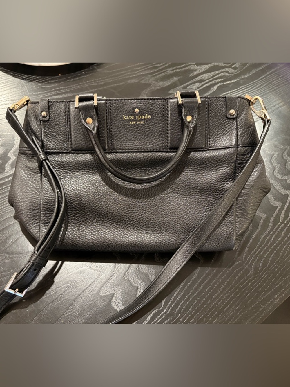 kate spade Black Pebbled Leather Satchel with Gold Hardware